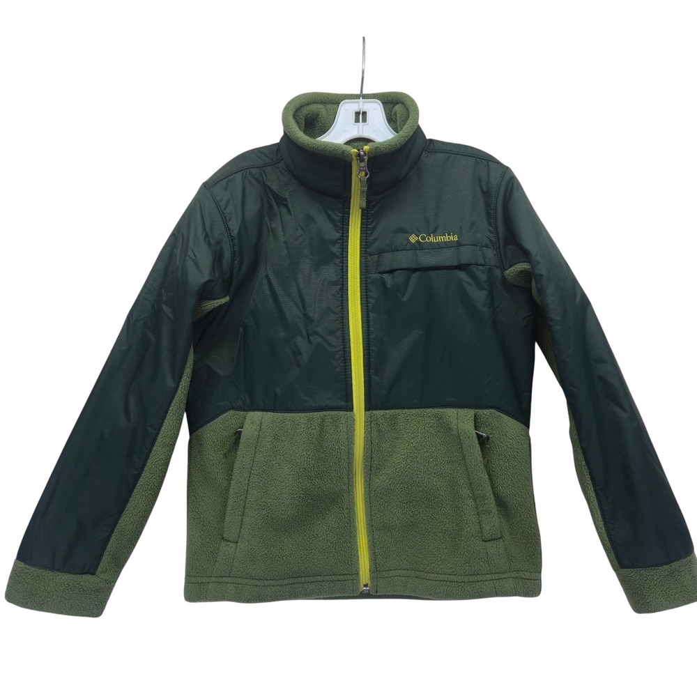 Columbia Fleece Lined Jacket Boys Size‎ 8 Small Green Yellow Zip Up Outdoor